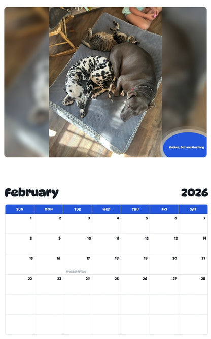 October 2025 - September 2026 Rubble, Dot and Mustang - Pawidols Pet Calendar