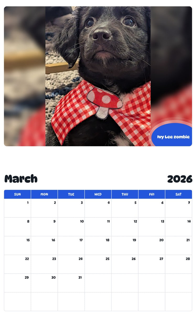 November 2025 - October 2026 Ivy Lee zombie - Pawidols Pet Calendar