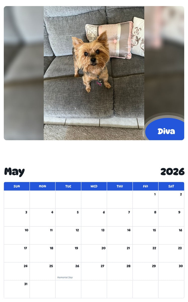2026 - 2027 Diva - Pawidols Pet Calendar