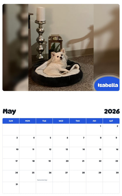 2026 - 2027 Isabella - Pawidols Pet Calendar
