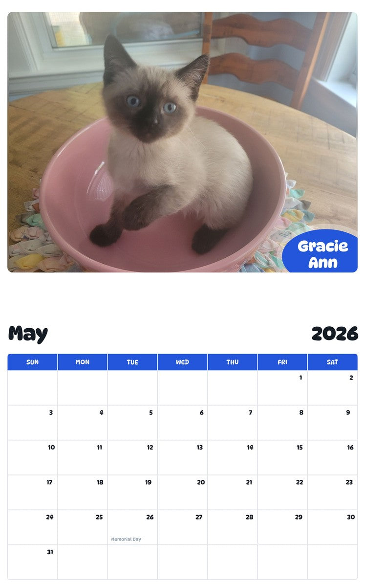 2026 - 2027 Gracie Ann - Pawidols Pet Calendar