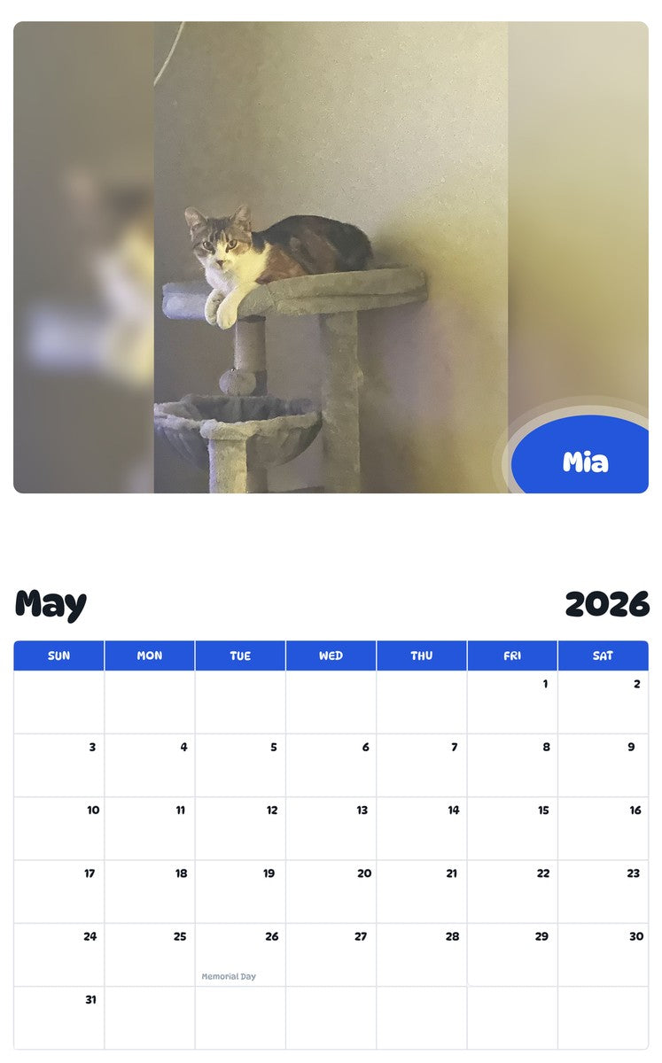 2026 - 2027 Mia - Pawidols Pet Calendar