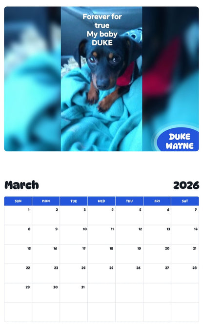 November 2025 - October 2026 DUKE WAYNE - Pawidols Pet Calendar