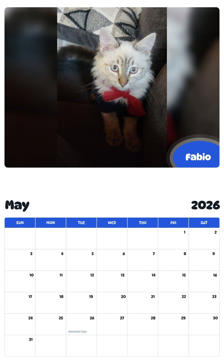 2026 - 2027 Fabio - Pawidols Pet Calendar