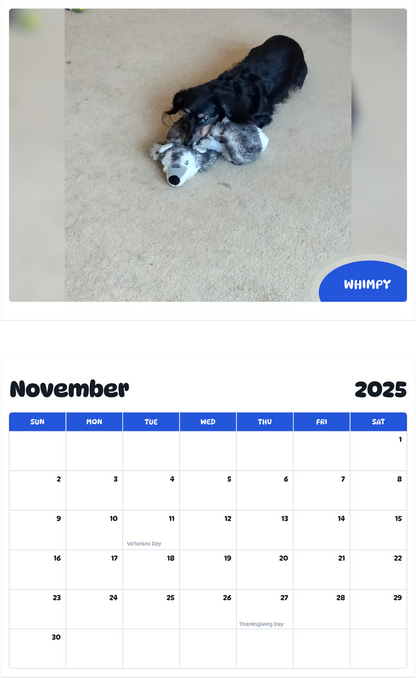 July 2025 - June 2026 Whimpy - Pawidols Pet Calendar