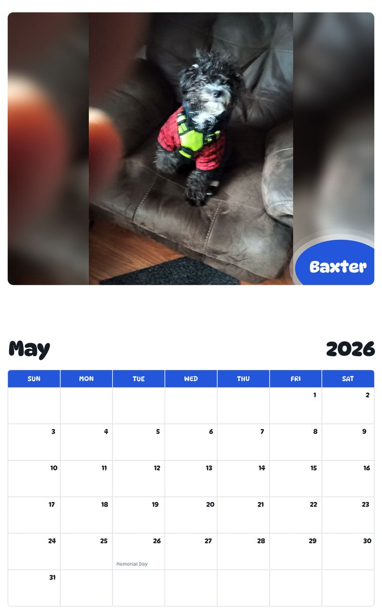 2026 - 2027 Baxter - Pawidols Pet Calendar