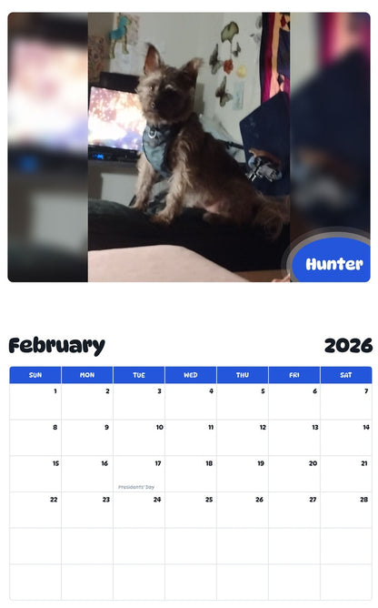 October 2025 - September 2026 Hunter - Pawidols Pet Calendar