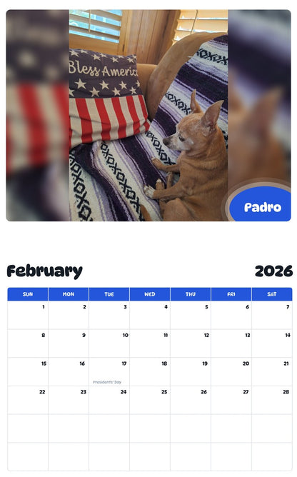 November 2025 - October 2026 Padro - Pawidols Pet Calendar