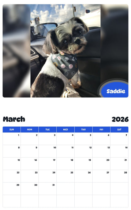 November 2025 - October 2026 Saddie - Pawidols Pet Calendar
