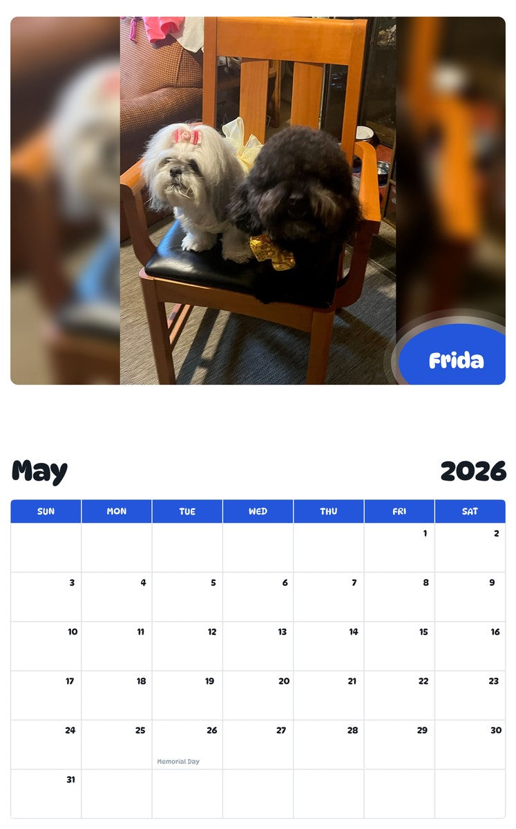2026 - 2027 Frida - Pawidols Pet Calendar