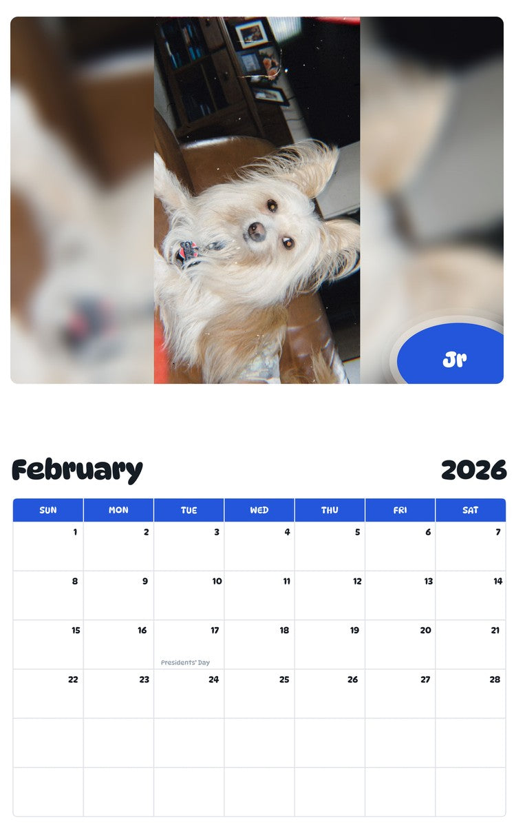 November 2025 - October 2026 Jr - Pawidols Pet Calendar