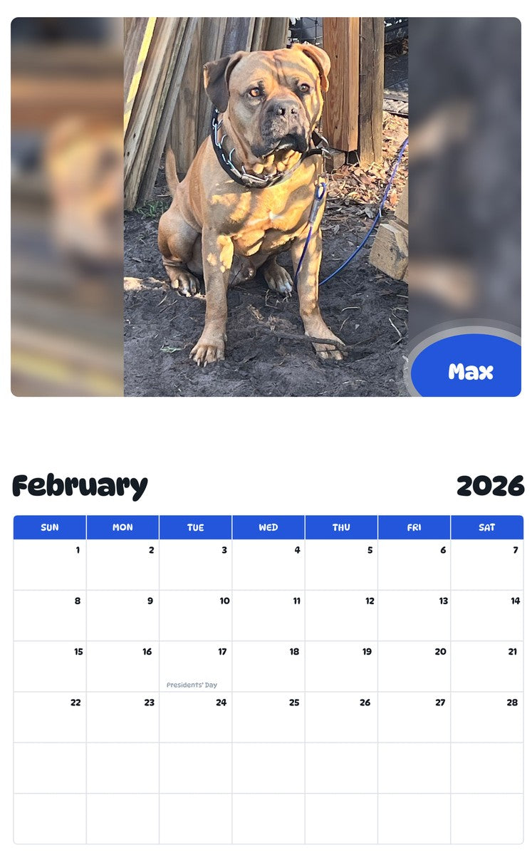 October 2025 - September 2026 Max - Pawidols Pet Calendar