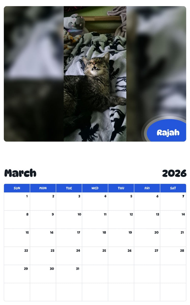 November 2025 - October 2026 Rajah - Pawidols Pet Calendar