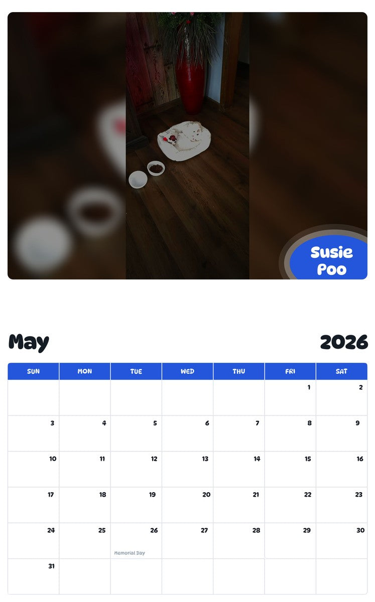 2026 - 2027 Susie Poo - Pawidols Pet Calendar