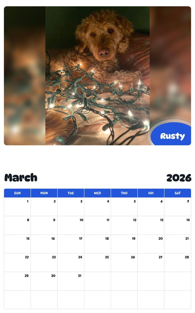November 2025 - October 2026 Rusty - Pawidols Pet Calendar