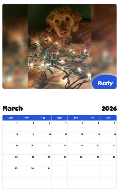 November 2025 - October 2026 Rusty - Pawidols Pet Calendar
