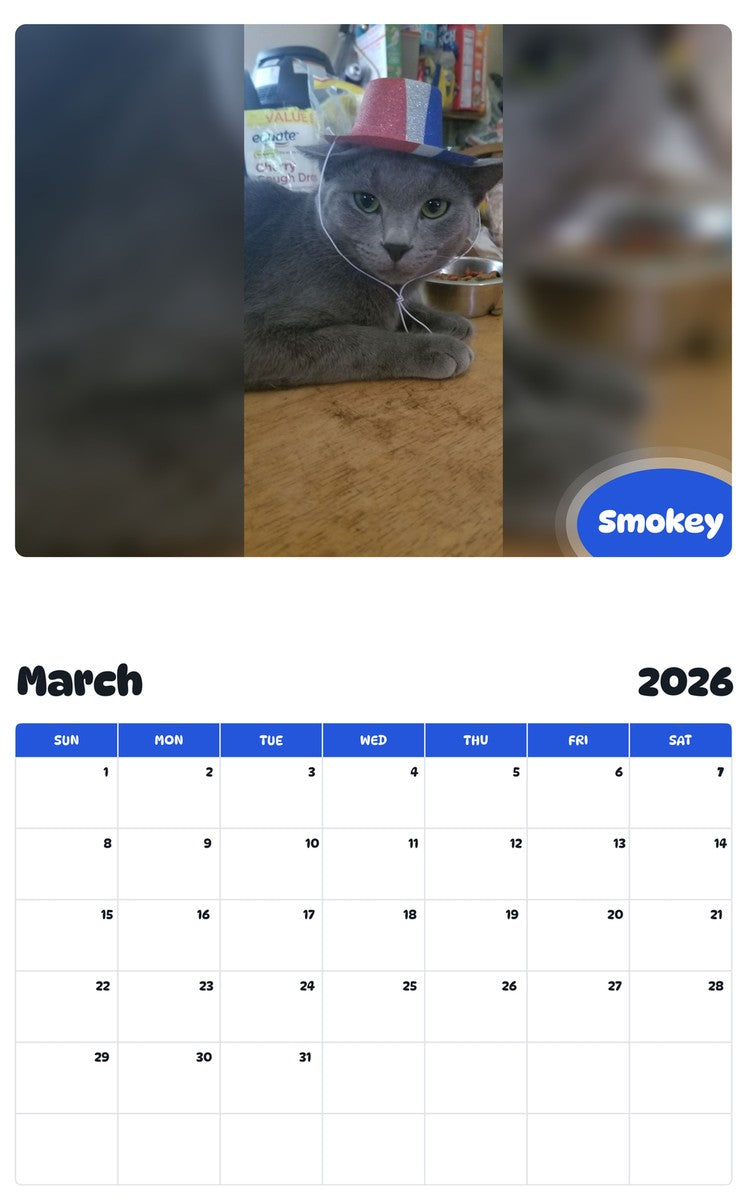 November 2025 - October 2026 Smokey - Pawidols Pet Calendar