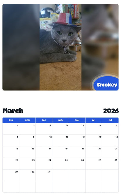 November 2025 - October 2026 Smokey - Pawidols Pet Calendar