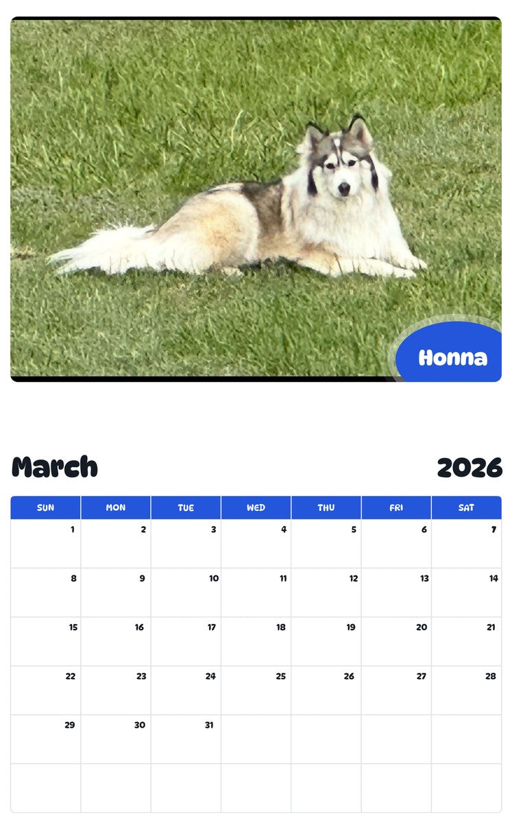 November 2025 - October 2026 Honna - Pawidols Pet Calendar
