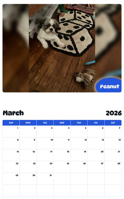 November 2025 - October 2026 Peanut - Pawidols Pet Calendar