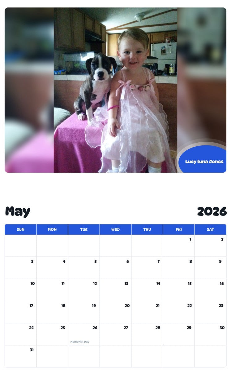 2026 - 2027 Lucy luna Jones - Pawidols Pet Calendar
