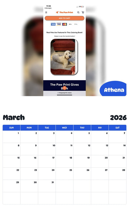 November 2025 - October 2026 Athena - Pawidols Pet Calendar