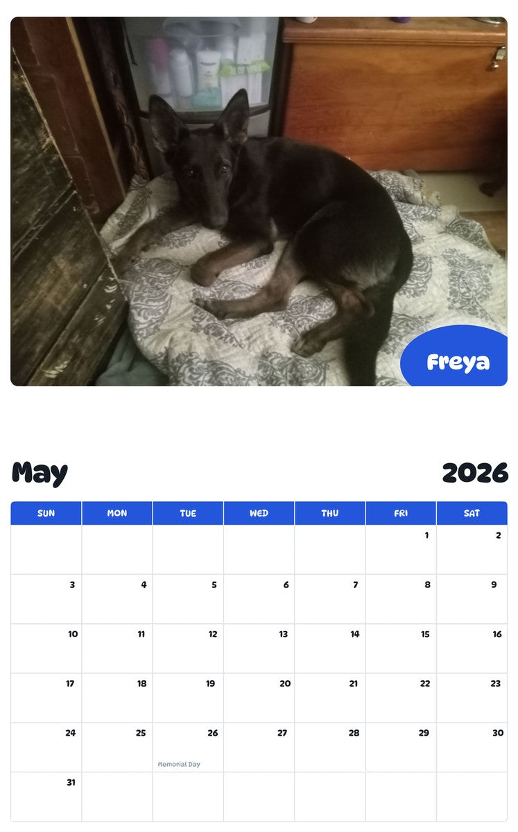 2026 - 2027 Freya - Pawidols Pet Calendar