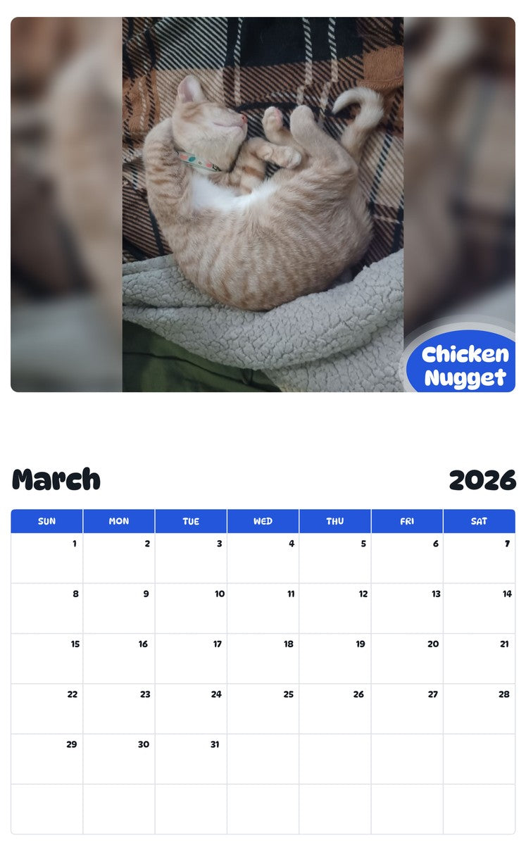 November 2025 - October 2026 Chicken Nugget - Pawidols Pet Calendar