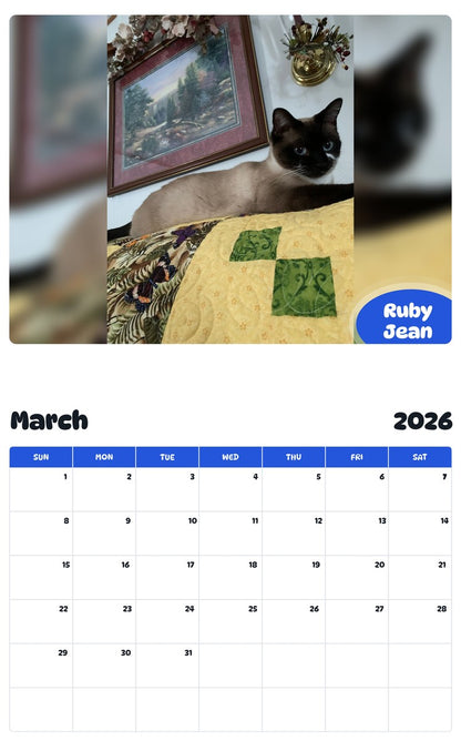 November 2025 - October 2026 Ruby Jean - Pawidols Pet Calendar