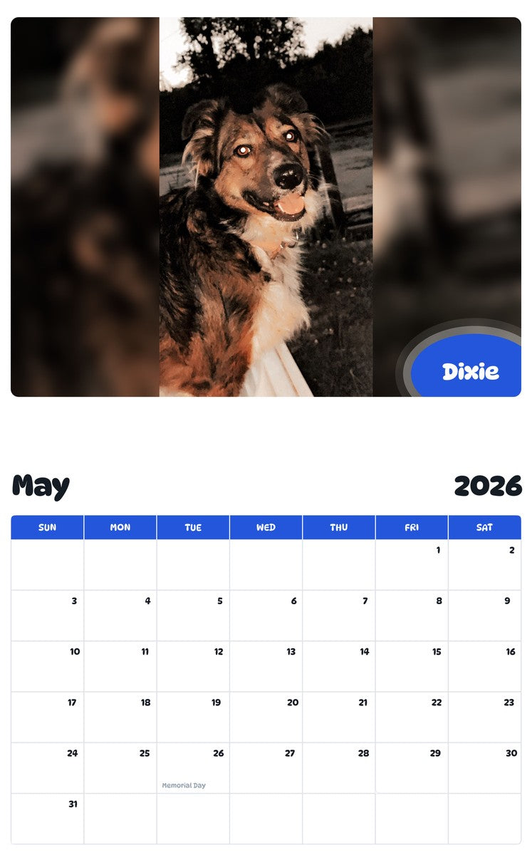2026 - 2027 Dixie - Pawidols Pet Calendar