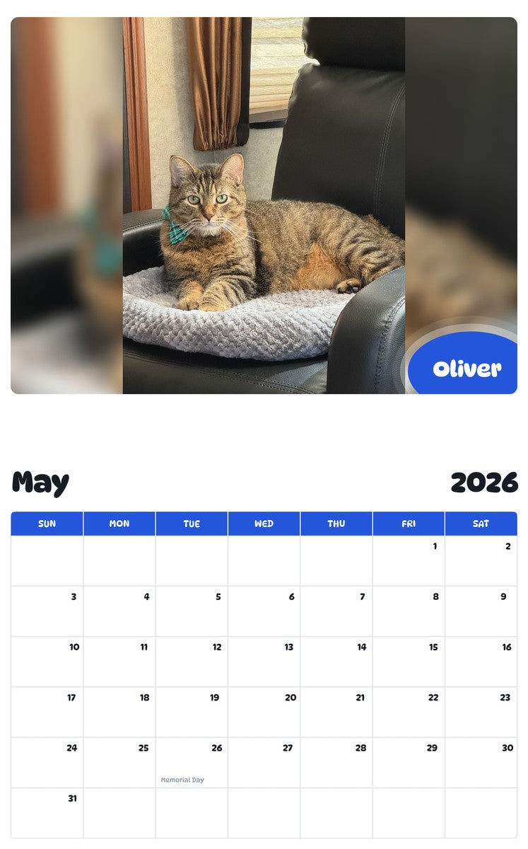 2026 - 2027 Oliver - Pawidols Pet Calendar