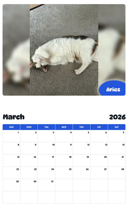 November 2025 - October 2026 Aries - Pawidols Pet Calendar