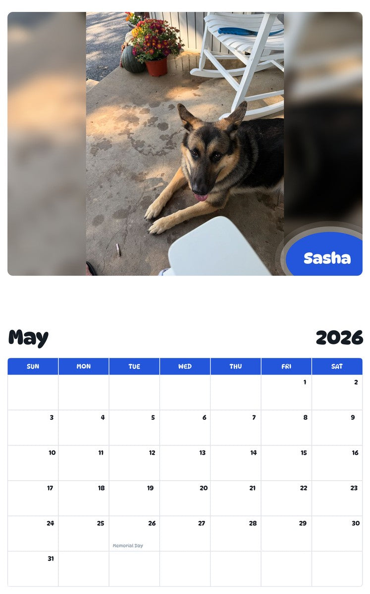 2026 - 2027 Sasha - Pawidols Pet Calendar