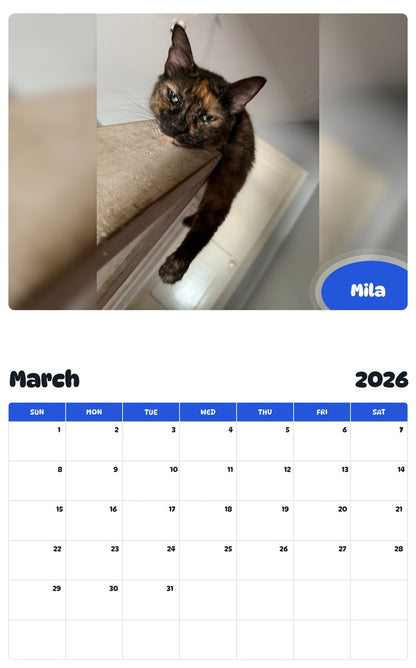 November 2025 - October 2026 Mila - Pawidols Pet Calendar