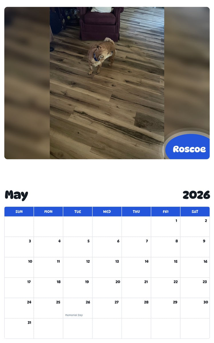 2026 - 2027 Roscoe - Pawidols Pet Calendar