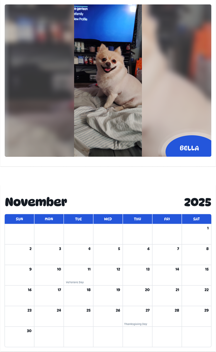 July 2025 - June 2026 Bella - Pawidols Pet Calendar