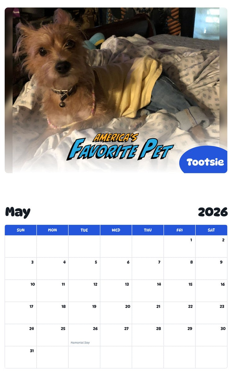2026 - 2027 Tootsie - Pawidols Pet Calendar