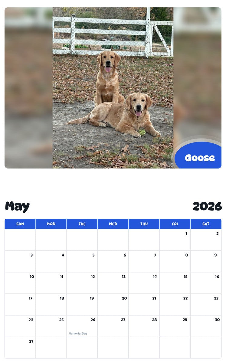 2026 - 2027 Goose - Pawidols Pet Calendar