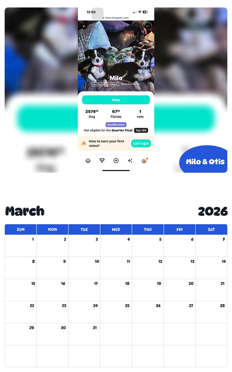 November 2025 - October 2026 Milo & Otis - Pawidols Pet Calendar