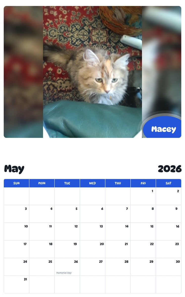 2026 - 2027 Macey - Pawidols Pet Calendar