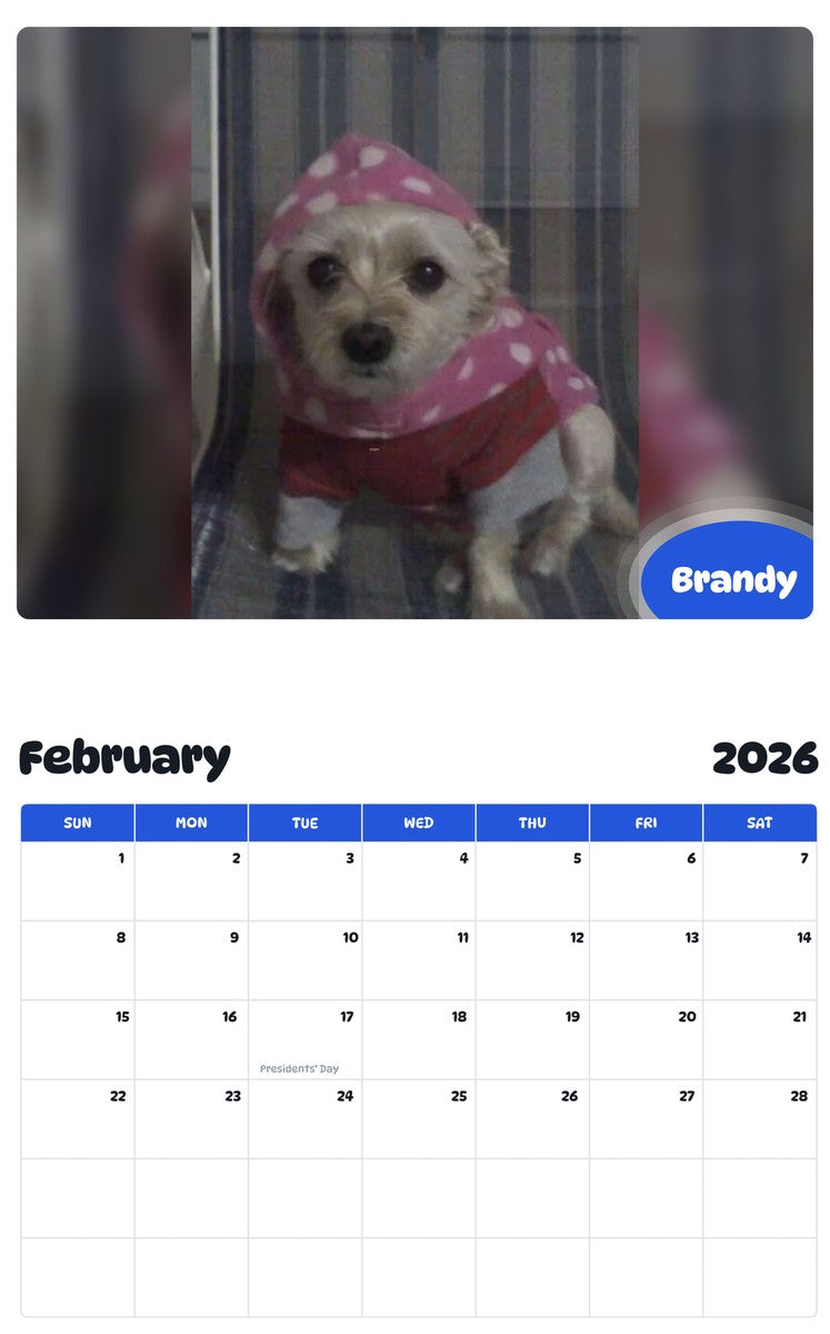 October 2025 - September 2026 Brandy - Pawidols Pet Calendar