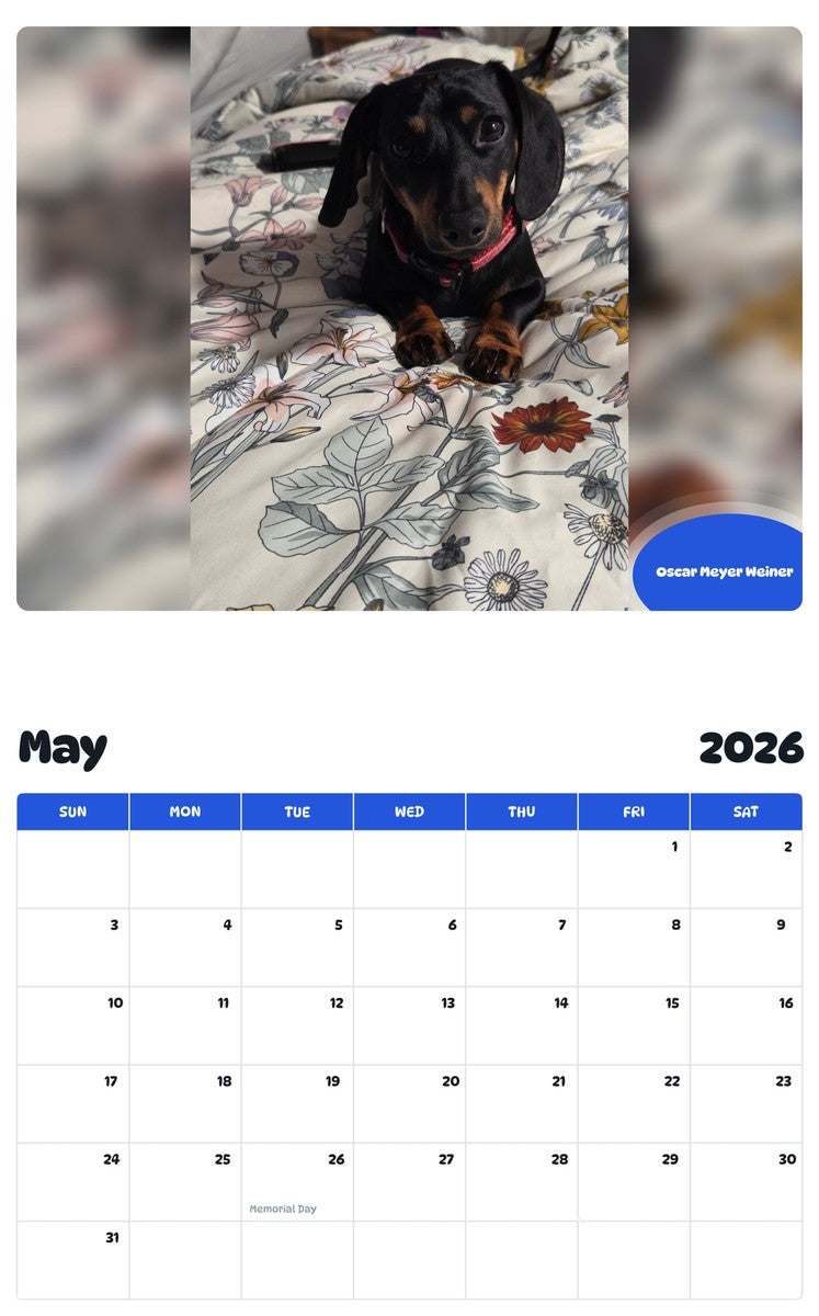 2026 - 2027 Oscar Meyer Weiner - Pawidols Pet Calendar