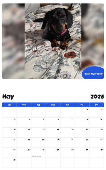 2026 - 2027 Oscar Meyer Weiner - Pawidols Pet Calendar