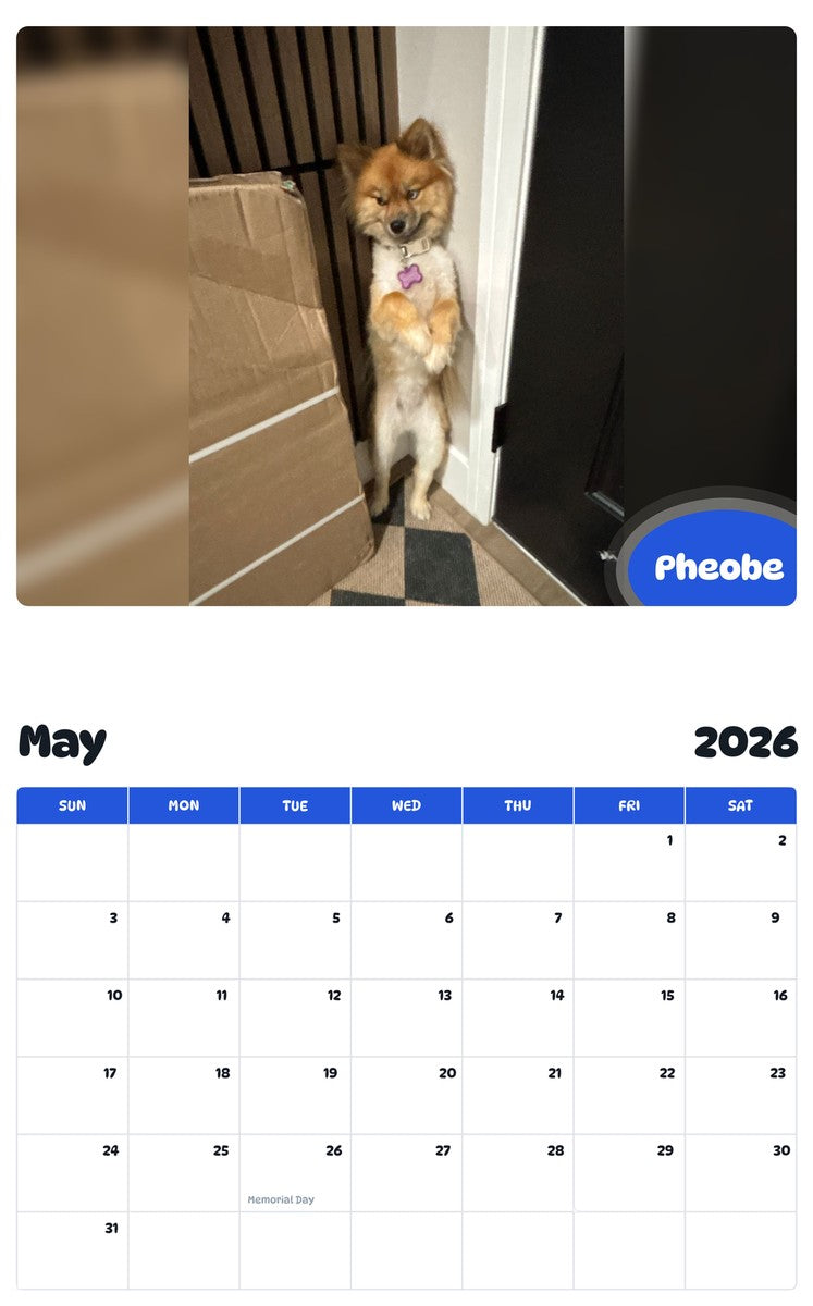 2026 - 2027 Pheobe - Pawidols Pet Calendar