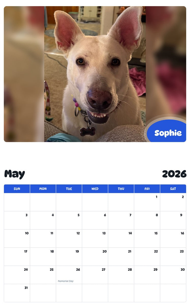 2026 - 2027 Sophie - Pawidols Pet Calendar