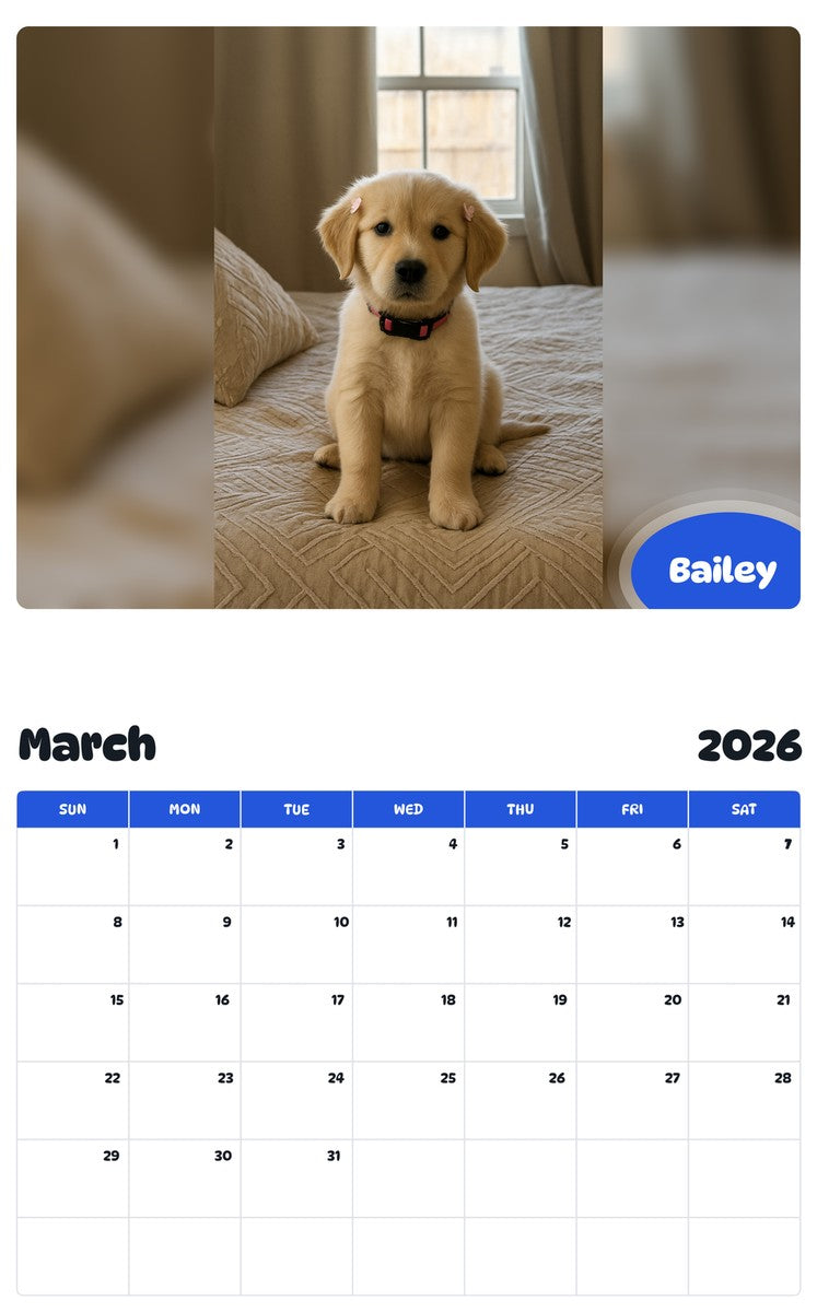 November 2025 - October 2026 Bailey - Pawidols Pet Calendar