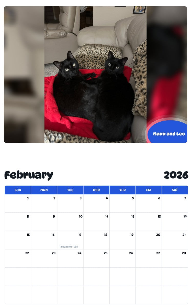 October 2025 - September 2026 Maxx and Leo - Pawidols Pet Calendar