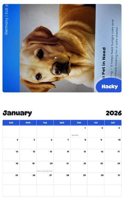 October 2025 - September 2026 Hacky - Pawidols Pet Calendar