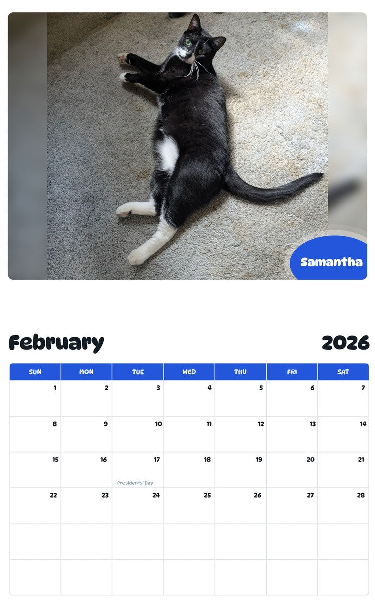 October 2025 - September 2026 Samantha - Pawidols Pet Calendar