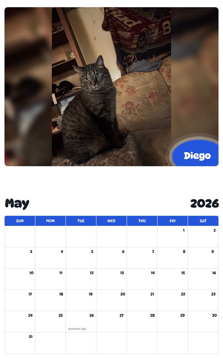 2026 - 2027 Diego - Pawidols Pet Calendar